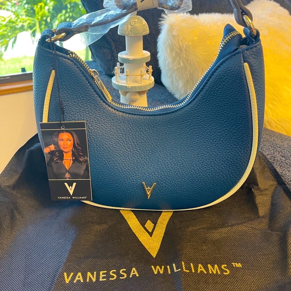 VANESSA WILLIAMS Texture Crescent Shoulder Bag In Navy